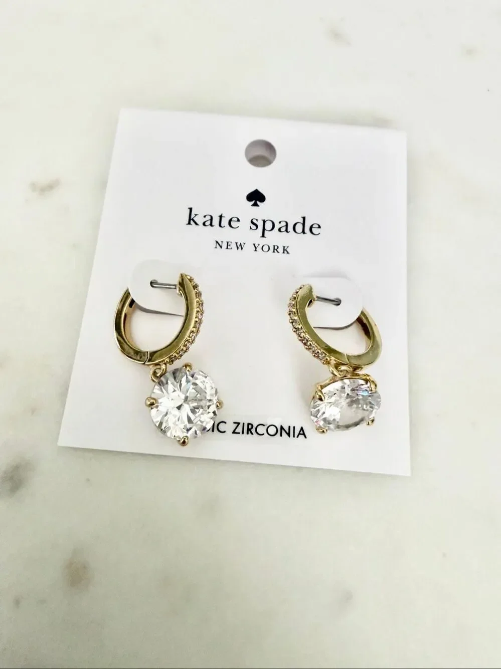Kate Spade New York Gold Cubic Zirconia Huggie Drop Earrings NWT